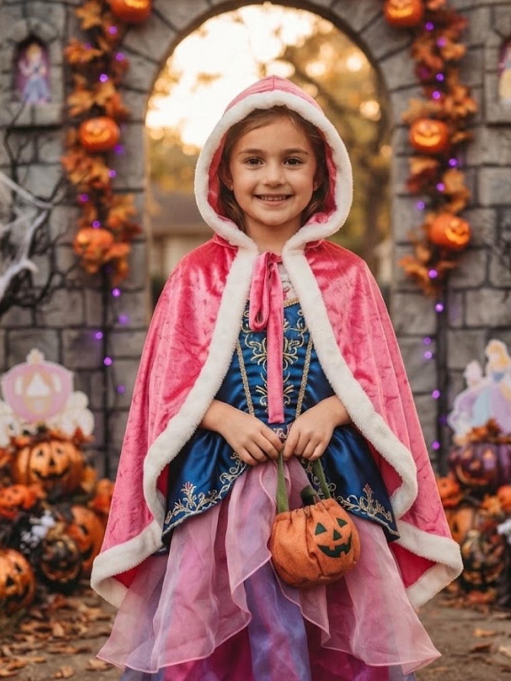 Pink princess little girls pink Velour & satin Halloween costume cape